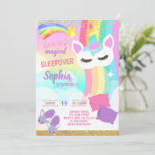 Sleepos Party Unicorn Regenbogen Slumber Geburtsta Einladung (Stehend Vorderseite)