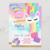Sleepos Party Unicorn Regenbogen Slumber Geburtsta Einladung (Vorne/Hinten)