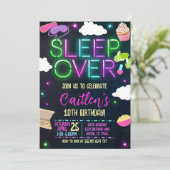 Sleepover Birthday Neon Slumber Party Einladung (Stehend Vorderseite)