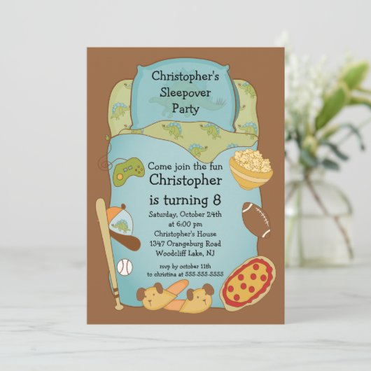 Sleepover Boys zum Geburtstag Einladung (Stehend Vorderseite)