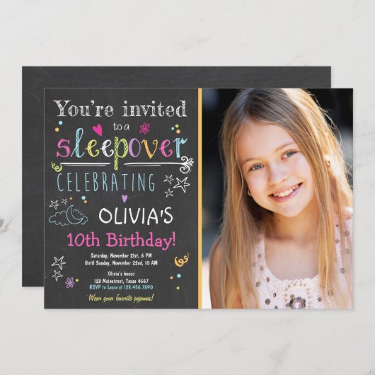 Sleepover Einladung Slumber Party Pajamas Girl (Vorne/Hinten)