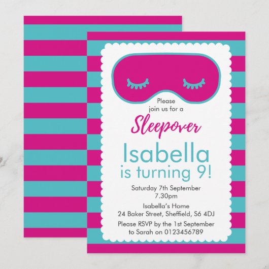 Sleepover Geburtstagsfeier Einladung (Vorne/Hinten)