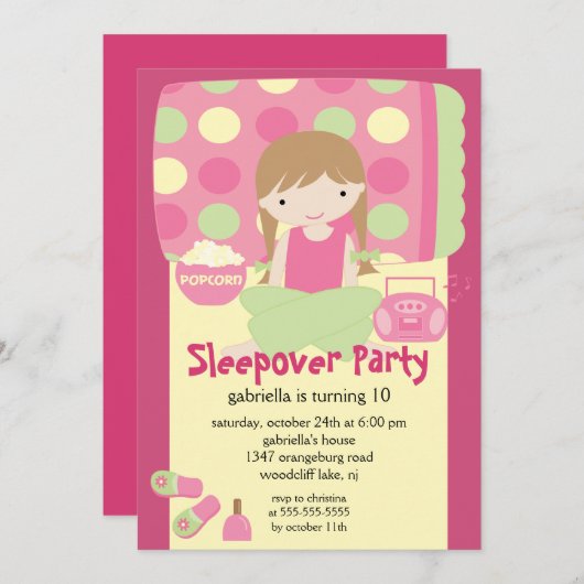 Sleepover Geburtstagsparty Einladung (Vorne/Hinten)