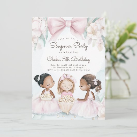 Sleepover Geburtstagsparty Filmabend Mädchen Gebur Einladung (Stehend Vorderseite)