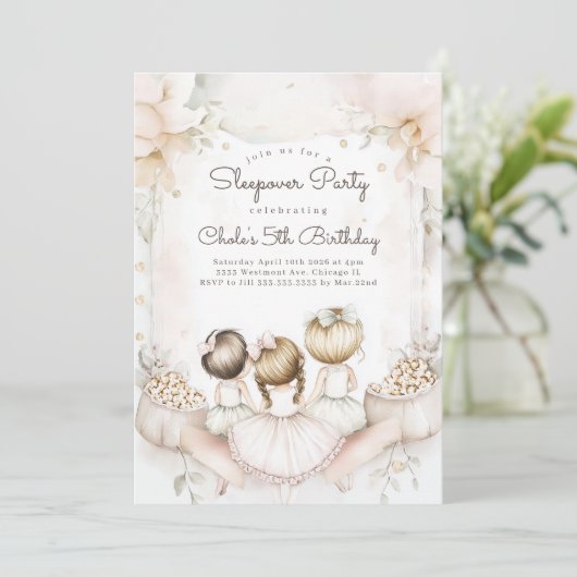 Sleepover Geburtstagsparty Filmabend Mädchen Gebur Einladung (Stehend Vorderseite)