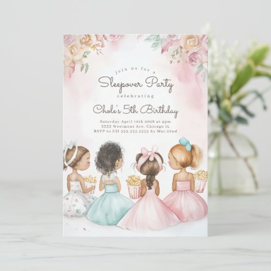Sleepover Geburtstagsparty Filmabend Mädchen Gebur Einladung (Stehend Vorderseite)