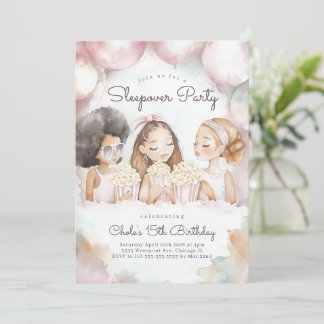 Sleepover Geburtstagsparty Filmabend Mädchen Gebur Einladung