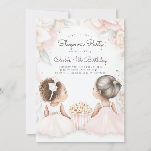 Sleepover Geburtstagsparty Filmabend Mädchen Gebur Einladung (Vorderseite)