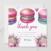 Sleepover Girl Birthday Popcorn & Macaroons Dankeskarte (Vorderseite)