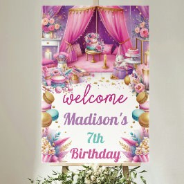 Sleepover Girl Geburtstag Willkommen Pink Lila Gol Poster