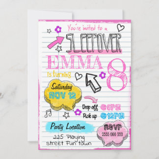 Sleepover Girl Party Doodle Geburtstagseinladung Einladung