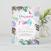 Sleepover Leopard Party Birthday Invitation Einladung (Stehend Vorderseite)