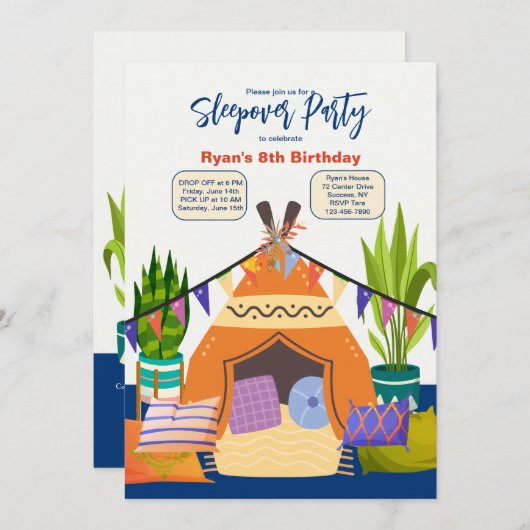 Sleepover Party Einladung (Vorne/Hinten)