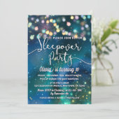 Sleepover Party Galaxy String Lights Blue Geburtst Einladung (Stehend Vorderseite)