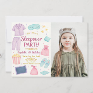 Sleepover Party Geburtstag Einladung mit Foto