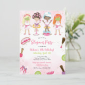 Sleepover Party Girl Spa Pink Birthday Invitation Einladung (Stehend Vorderseite)