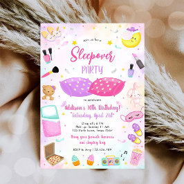 Sleepover Party Girl Spa Pink Birthday Invitation Einladung