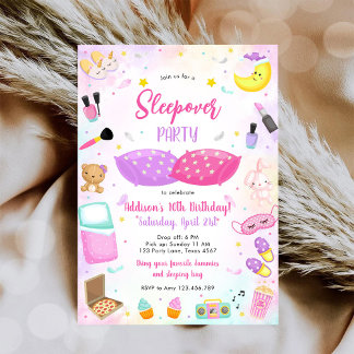 Sleepover Party Girl Spa Pink Birthday Invitation Einladung