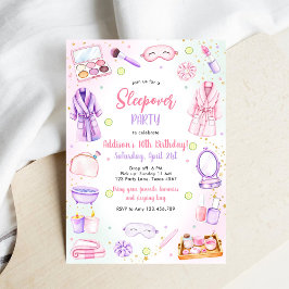 Sleepover Party Girl Spa Pink Birthday Invitation Einladung