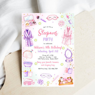Sleepover Party Girl Spa Pink Birthday Invitation Einladung