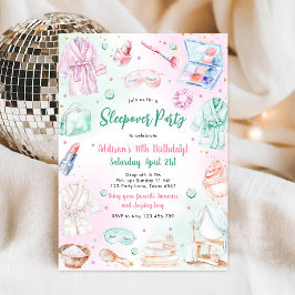 Sleepover Party Girl Spa Pink Birthday Invitation Einladung