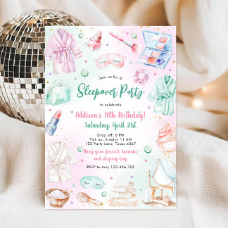 Sleepover Party Girl Spa Pink Birthday Invitation Einladung