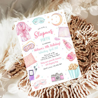 Sleepover Party Girl Spa Pink Birthday Invitation Einladung