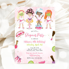 Sleepover Party Girl Spa Pink Birthday Invitation Einladung