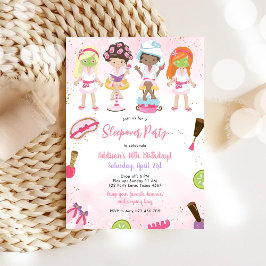 Sleepover Party Girl Spa Pink Birthday Invitation Einladung