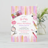 Sleepover Party Girl Spa Pink Birthday Invitation Einladung (Stehend Vorderseite)