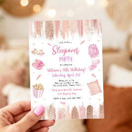 Sleepover Party Spa Makeup Pink Girl Birthday Einladung