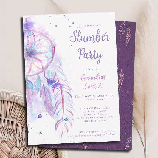 Sleepover PJ Party Lila Dreamcatcher Sweet 16 Einladung