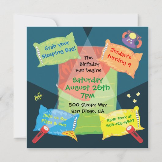 Sleepover Slumber Party Einladung (Rückseite)