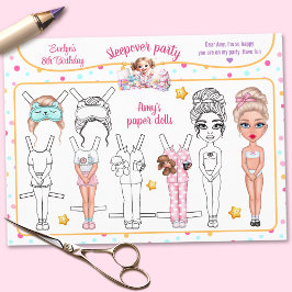 Sleepover Slumber Party Game Paper Doll Cutout Einladung