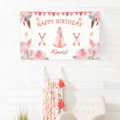 Sleepover Slumber Party Girl Pink Teepee Geburtsta Banner (Insitu)