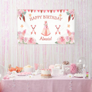 Sleepover Slumber Party Girl Pink Teepee Geburtsta Banner