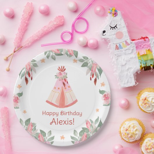 Sleepover Slumber Party Girl Pink Teepee Geburtsta Pappteller (Party)