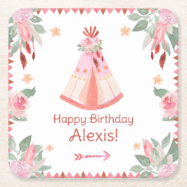 Sleepover Slumber Party Girl Pink Teepee Geburtsta Rechteckiger Pappuntersetzer