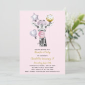 Sleepover Slumber Party Pink Gold Giraffe Geburtst Einladung (Stehend Vorderseite)