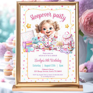Sleepover Slumber Party Rosa Niedliches Mädchen Ge Einladung