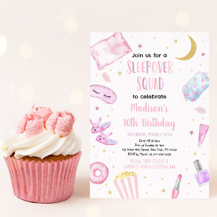 Sleepover Squad Pink Tween Girl Geburtstag Einladung