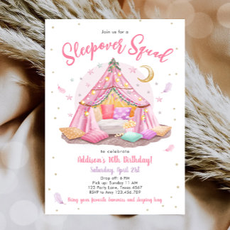 Sleepover Squad Slumber Party Girl Tent Birthday Einladung