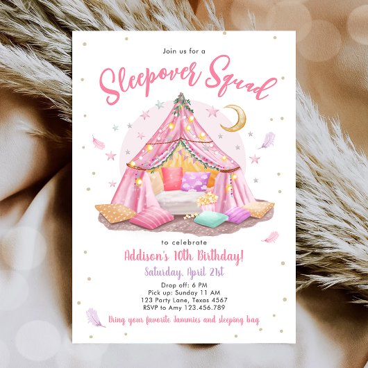 Sleepover Squad Slumber Party Girl Tent Birthday Einladung