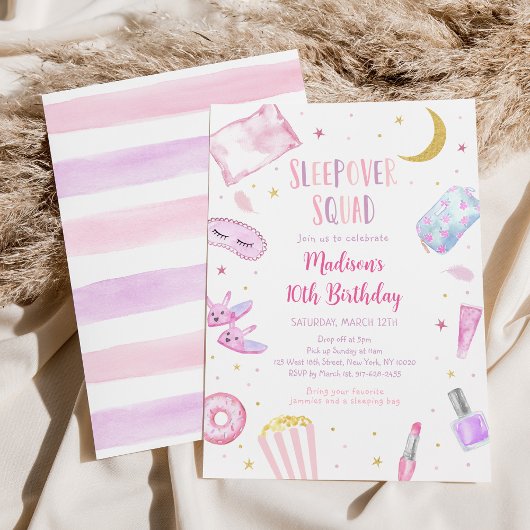 Sleepover Squad Slumber Party Rosa zwischen Geburt Einladung