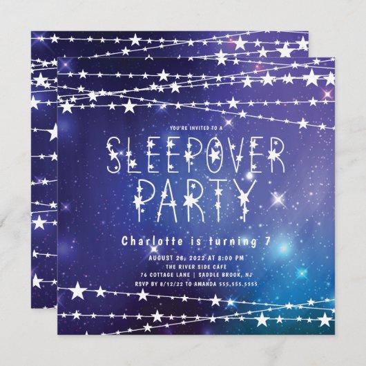 Sleepover Stars Geburtstagsparty Einladung (Vorne/Hinten)