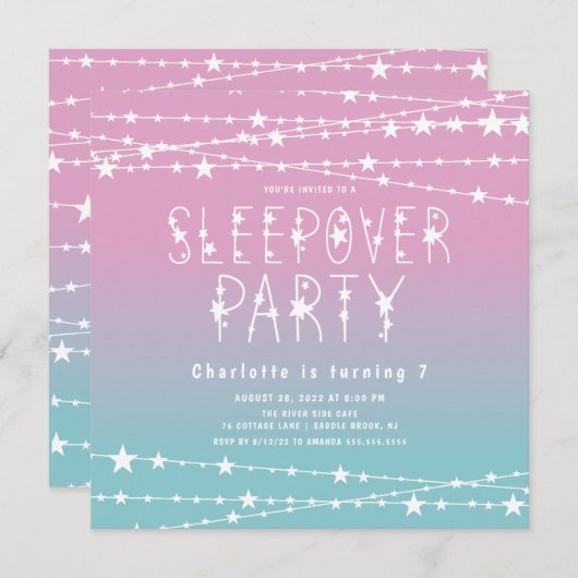 Sleepover Stars Geburtstagsparty Einladung (Vorne/Hinten)