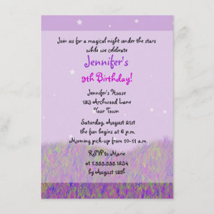 Sleepover Under the Stars Geburtstagsparty - Lila Einladung