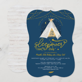 Sleepover Under the Stars Tepee Navy Gold Geburtst Einladung