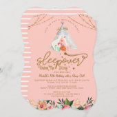 Sleepover Under the Stars Tepee Pink Gold Geburtst Einladung (Vorne/Hinten)