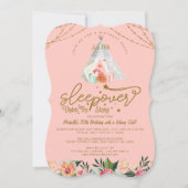 Sleepover Under the Stars Tepee Pink Gold Geburtst Einladung (Vorderseite)
